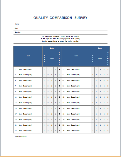 quality comparison survey form download at http www doxhub org survey word document template