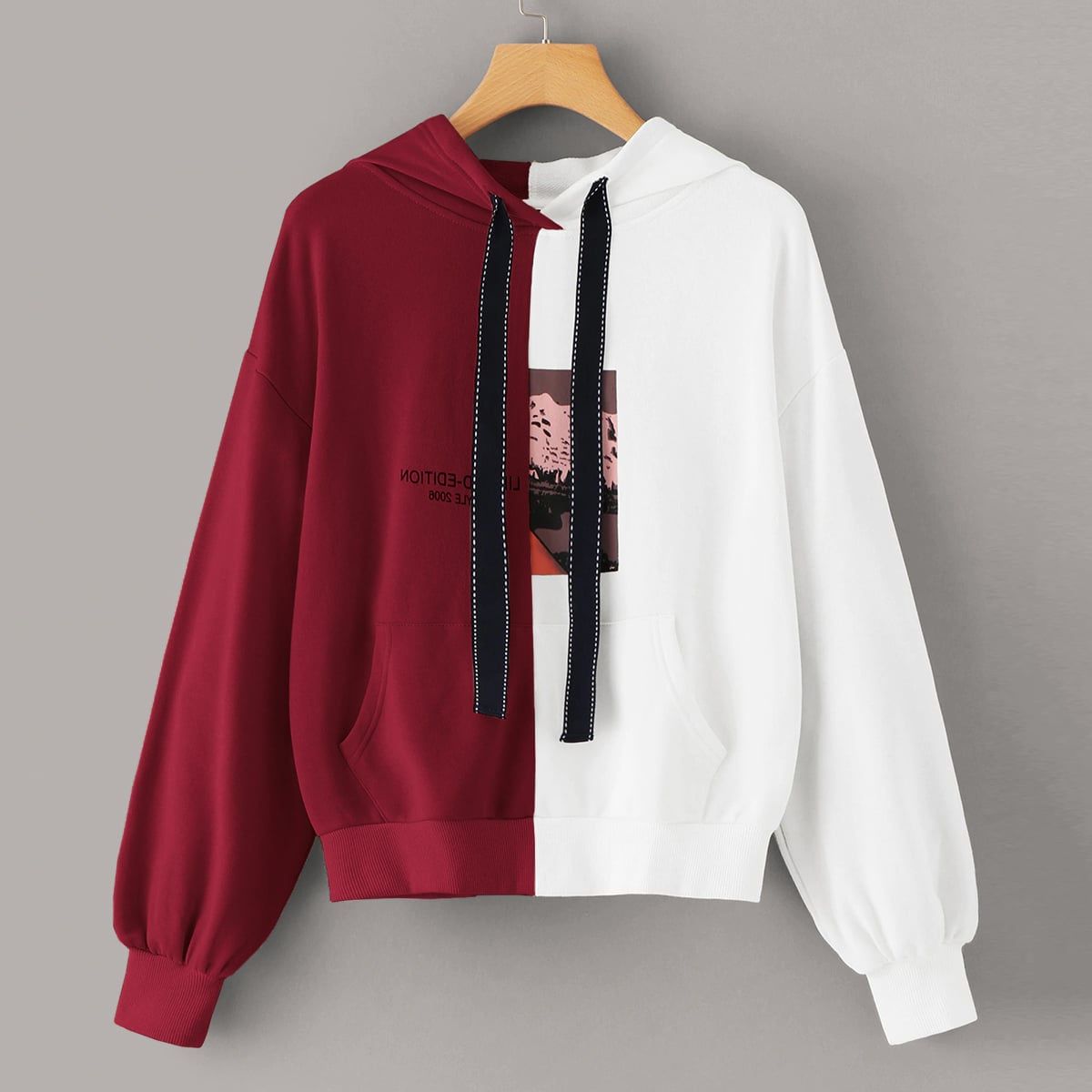 Vielfarbig Casual Lange Ärmel Polyester Buchstaben Pullover Sweatshirt mit Streifen auf den Seiten und Buchstaben Muster