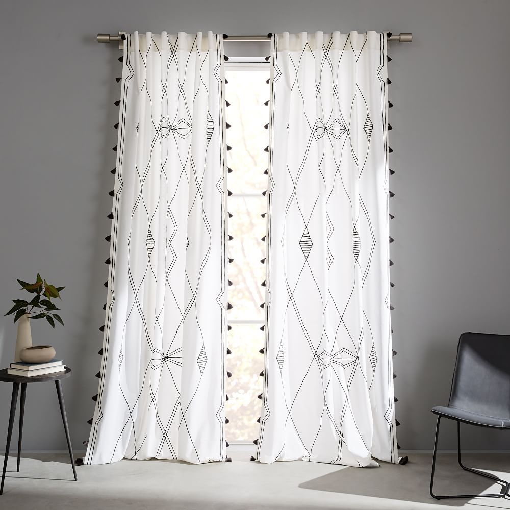Aziza Embroidered Tassel Curtain Tassel Curtains Moroccan Curtains Curtains