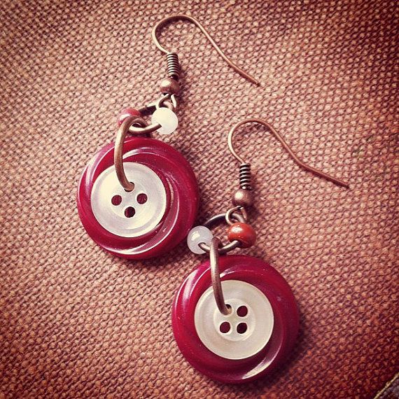 Items similar to Red Velvet Dangles - Vintage button earrings - Button jewelry - Button Jewellery on Etsy