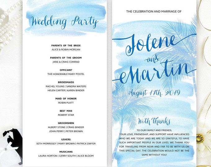 Destination Wedding Programs Printed For Destination Wedding Programs Printed For Beach Themed Program Watercolor Ceremony