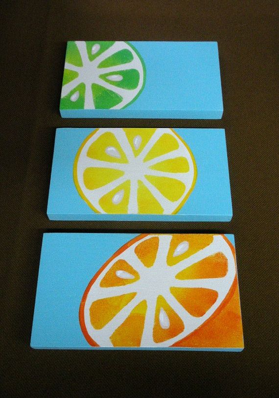 Set Of 3 Lemon Orange And Lime Kitchen Bathroom Wood Plaques On Set Of 3 Lemon Orange And Lime Kitchen Bathroom Wood Plaques On Aqua Blue