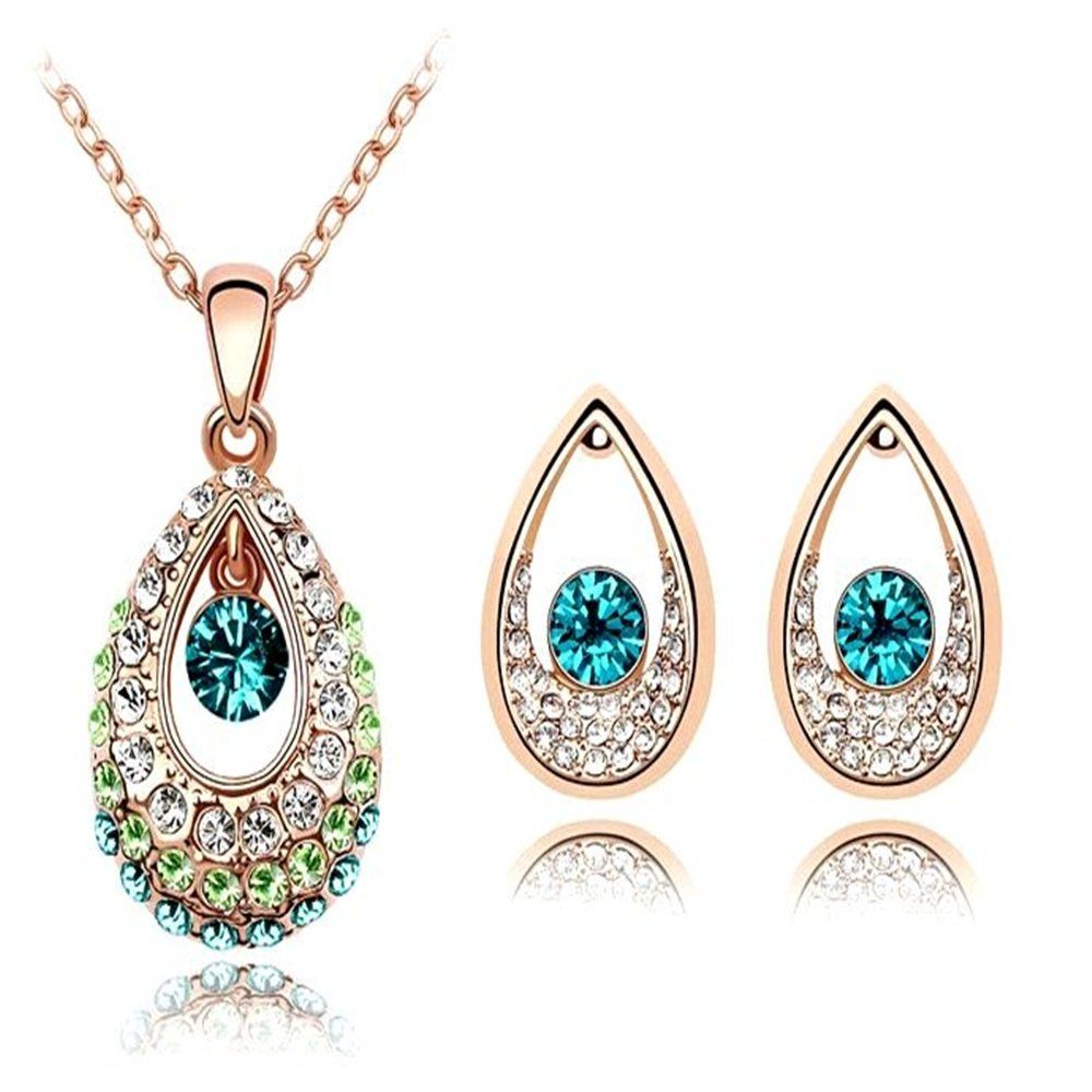 Buy Caratcube Gold Blue Austrian Crystal Teardrop Shape Pendant