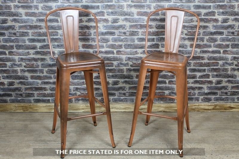 tolix style tall stool with back in a vintage copper finish metal
