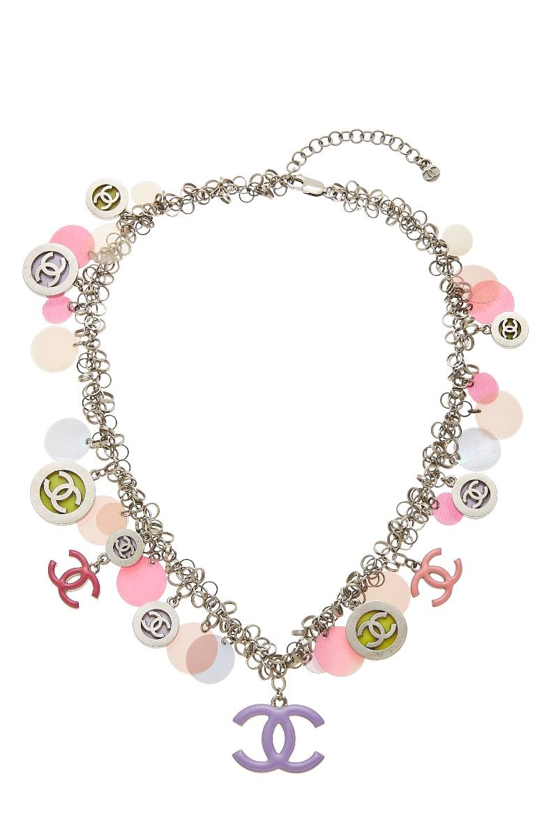 Chanel Silver Pink Charmy Necklace Guaranteed Authentic Chanel Silver Pink Charmy Necklace