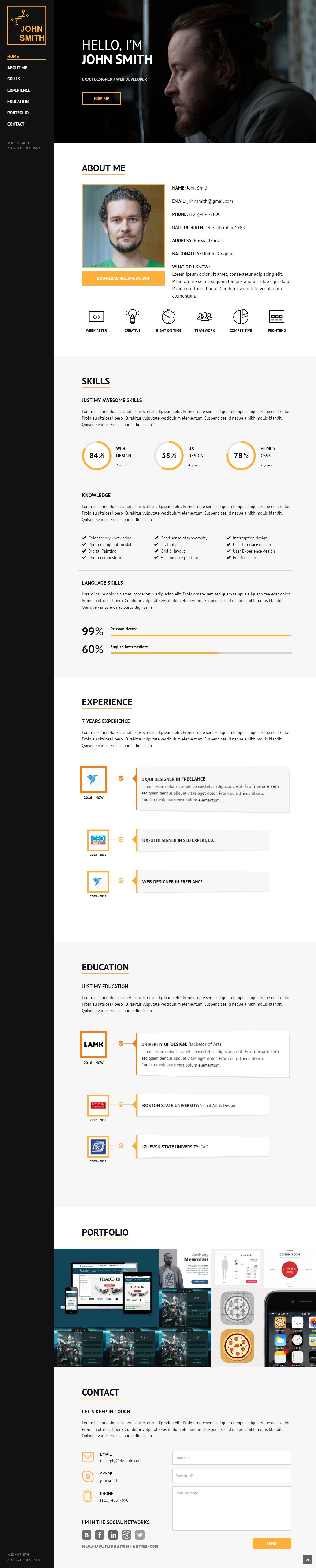 Zet One Page Resume Personal Portfolio Html Template Template Website And Easy Professional Portfolio Website Templates