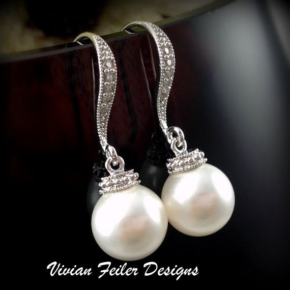 Pearl Earrings Bridal Cz Wedding Jewelry Bridesmaid Gift 33 99 Pearl Earrings Bridal Cz Wedding Jewelry Bridesmaid Gift 33 99 Drop