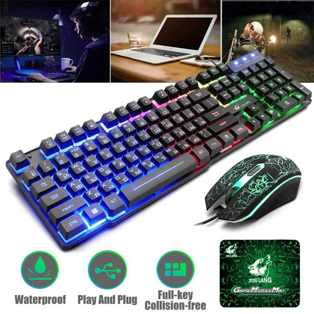104 Keys LED Backlit Usb Ergonomic Mechanical Gaming Keyboard Mouse Mousepad Set
