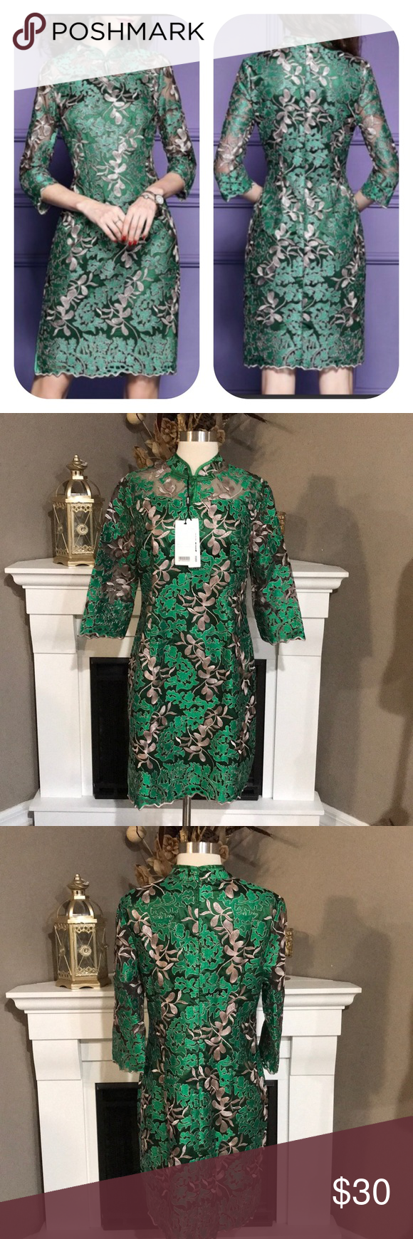 Kevin & Zhen Green Floral Sheath Dress Floral sheath