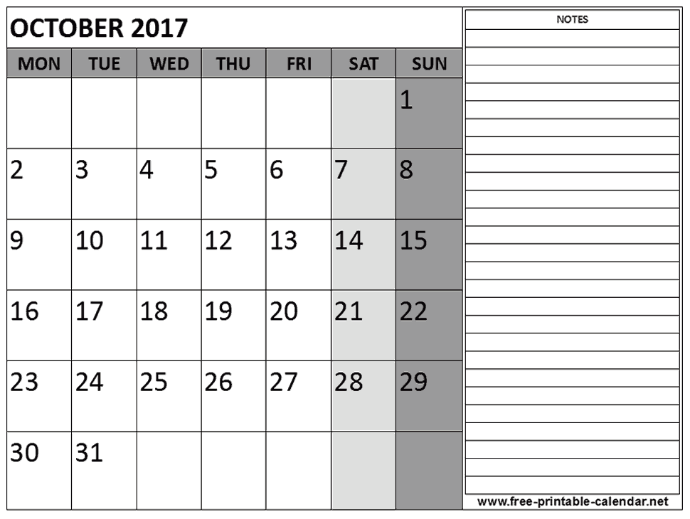 printable october calendar