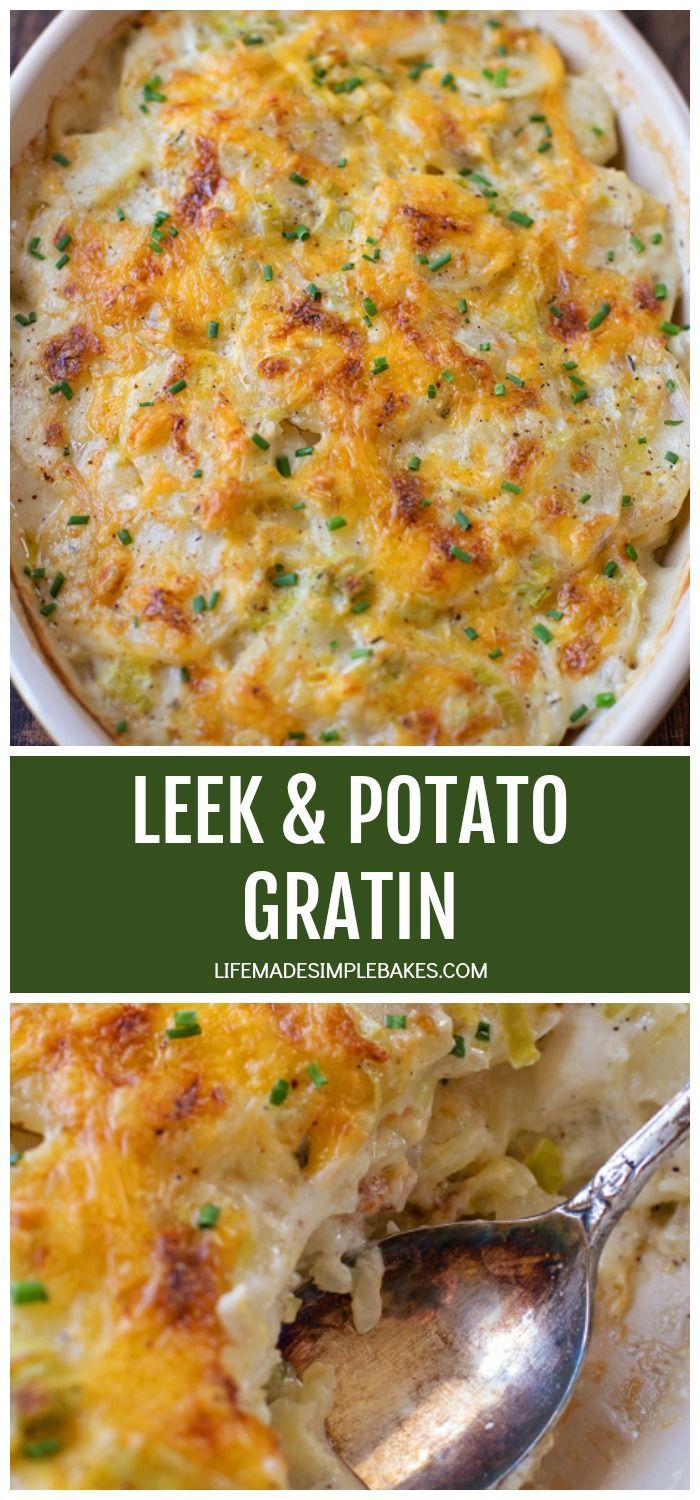 You're going to love this creamy, cheesy leek and potato gratin! Its got layers and layers of flavor! #cheesyleekandpotatogratin #potatogratin #leekandpotatogratin #cheesypotatoes #creamypotatogratin Leek And Potato Recipes, Leek Recipes, Csa Recipes, Side Dish Recipes, Vegetarian Recipes, Dinner Recipes, Cooking Recipes, Side Dishes, Vegetarian Appetizers
