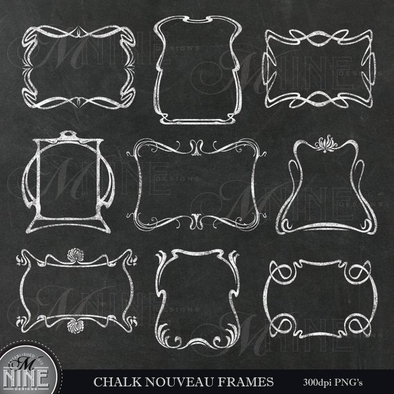Chalk ART NOUVEAU FRAMES Clip Art / Art Nouveau Chalkboard Clipart / Chalk Downloads, Parisian Chalk Chalkboard Clipart, Chalkboard Art, Photo Album Scrapbooking, Scrapbook Albums, Digital Scrapbooking, Paper Frames, Art Frames, Art Nouveau, Drawing Frames