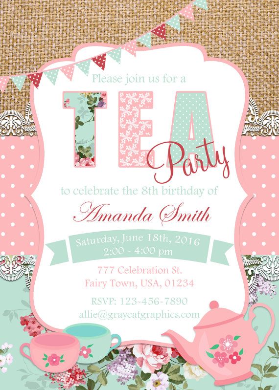 Tea Party Invitation, Birthday Tea Party, Shabby Chic Invitation