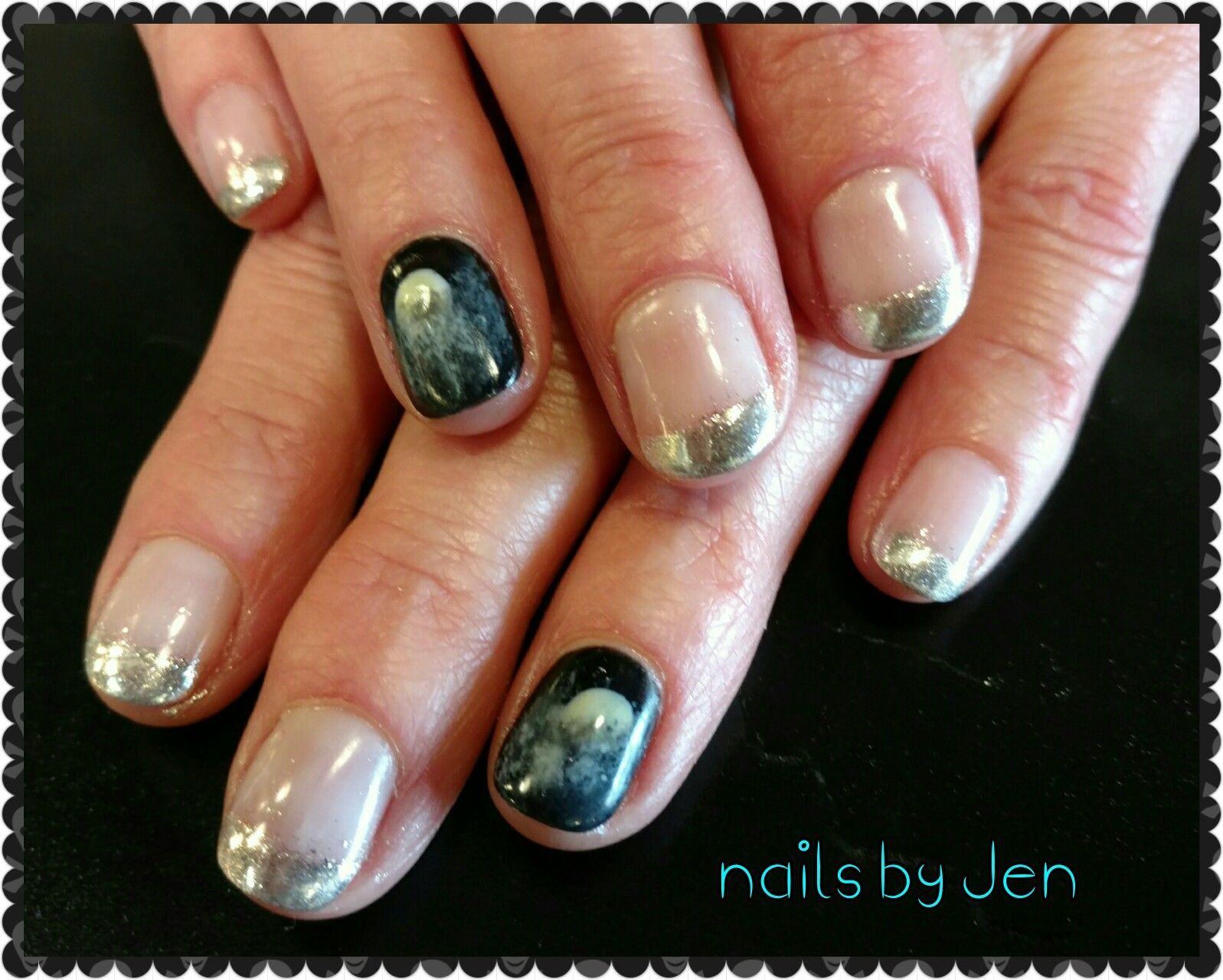 Halloween full moon chrome french nail art | French nail ...