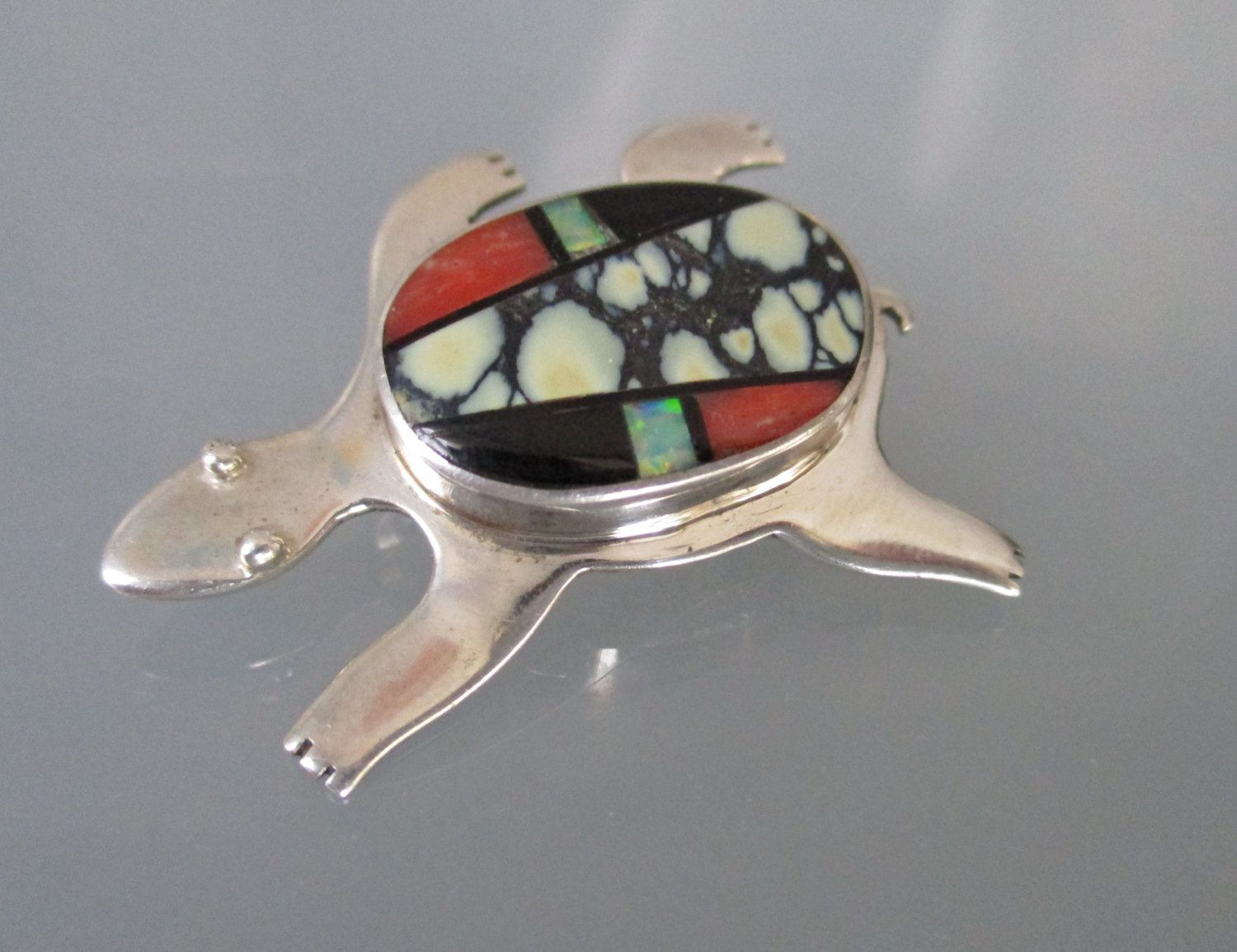 Unique Black and White Original by Robert Sea Turtle Brooch