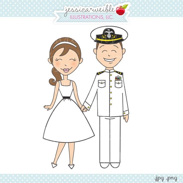 Naval Officer & Bride Clipart - JW Illustrations - cute illustration of Navy Off...