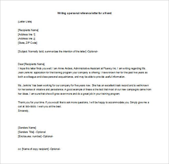 How To Write A Letter Of Recommendation For A Friend Template