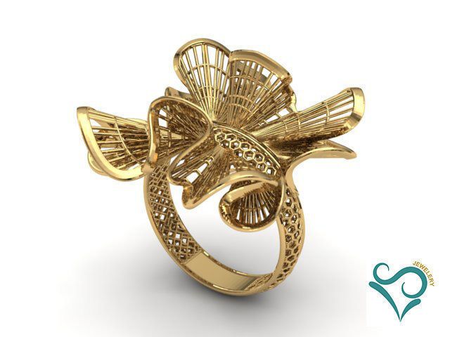 Golden flower ring 3d print model | 3D Print Model Golden Flower, Print Models, Jewelry Rings, Jewellery, Flower Ring, Cocktail Rings, 3d Printing, Heart Ring, Jewelry Design