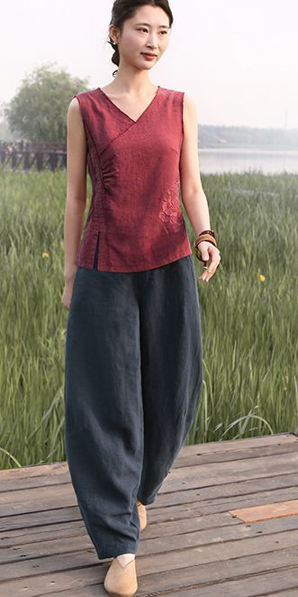 Vintage Sleeveless Cotton Linen Vest Women Cool Tops S1673 #womenvest