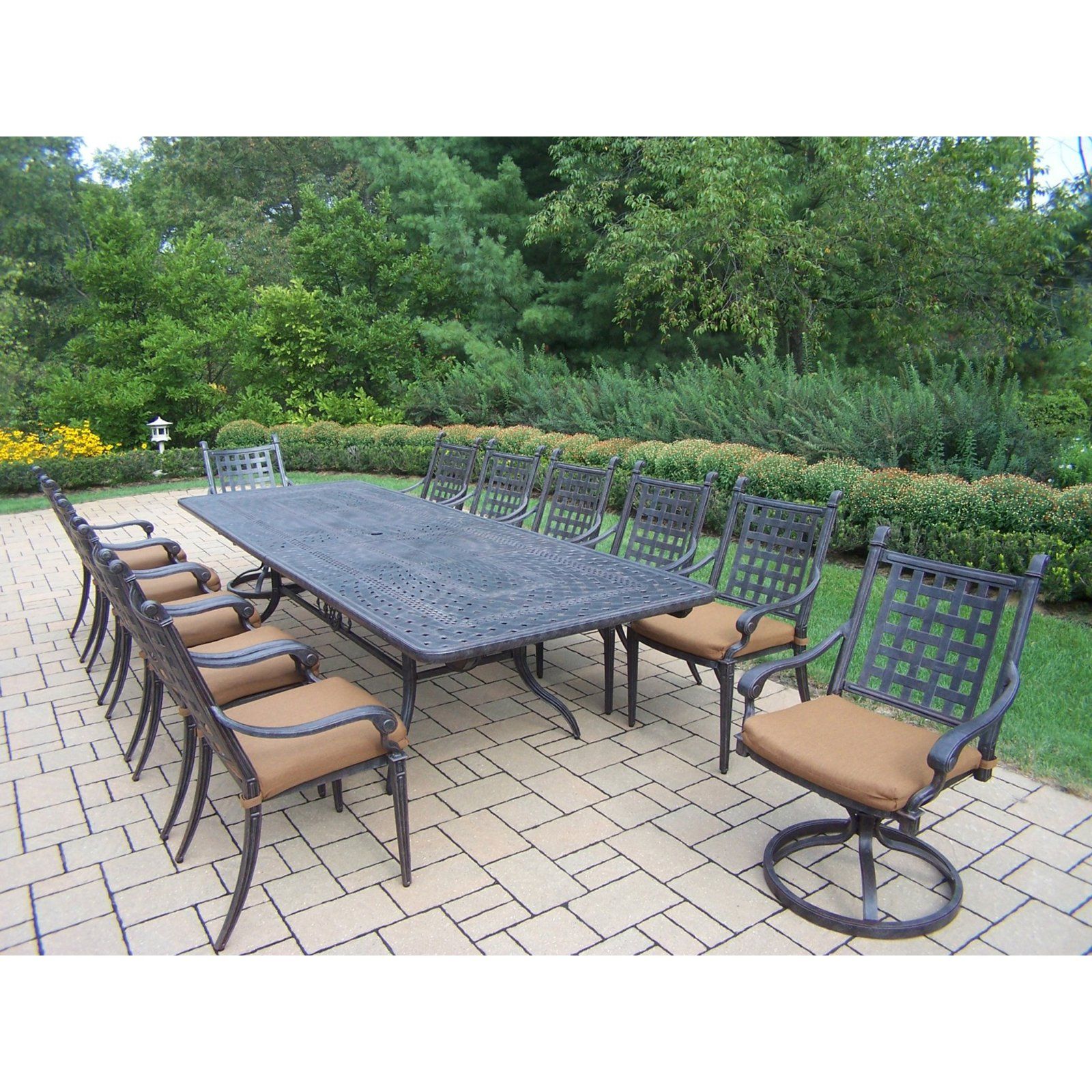 Oakland Living Belmont 13 Piece Extendable Patio Dining Set With Oakland Living Belmont 13 Piece Extendable Patio Dining Set With Stackable And Swivel Chairs From