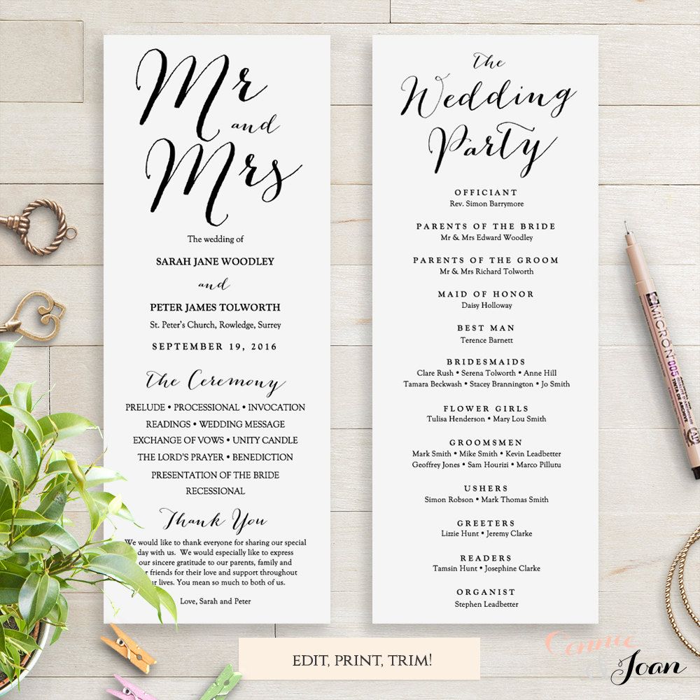 wedding programs instant download template sweet bomb edit print