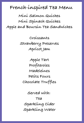 an example of a french inspired tea party menu entertaining food