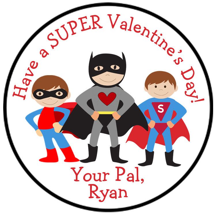 Super hero valentine sticker valentines by TheButterflyPress