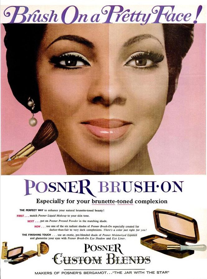 Vintage Makeup for Darker Skin Tones - Foundations and Face Powders - Bobby Pin Blog / Vintage hair and makeup tips and tutorials 1960s Makeup, Vintage Makeup Ads, Retro Makeup, Vintage Ads, Vintage Black, Vintage Advertisements, Circus Makeup, Vintage Style, Vintage Trends