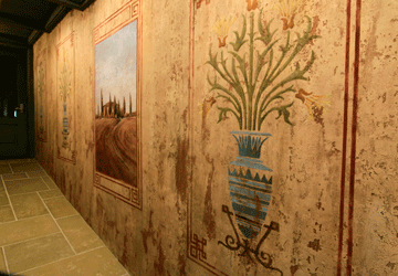 Distressed Plaster With Venetian Panels And Tuscany Fresco Acrylic Canvas Fresco Trompe L Oeil