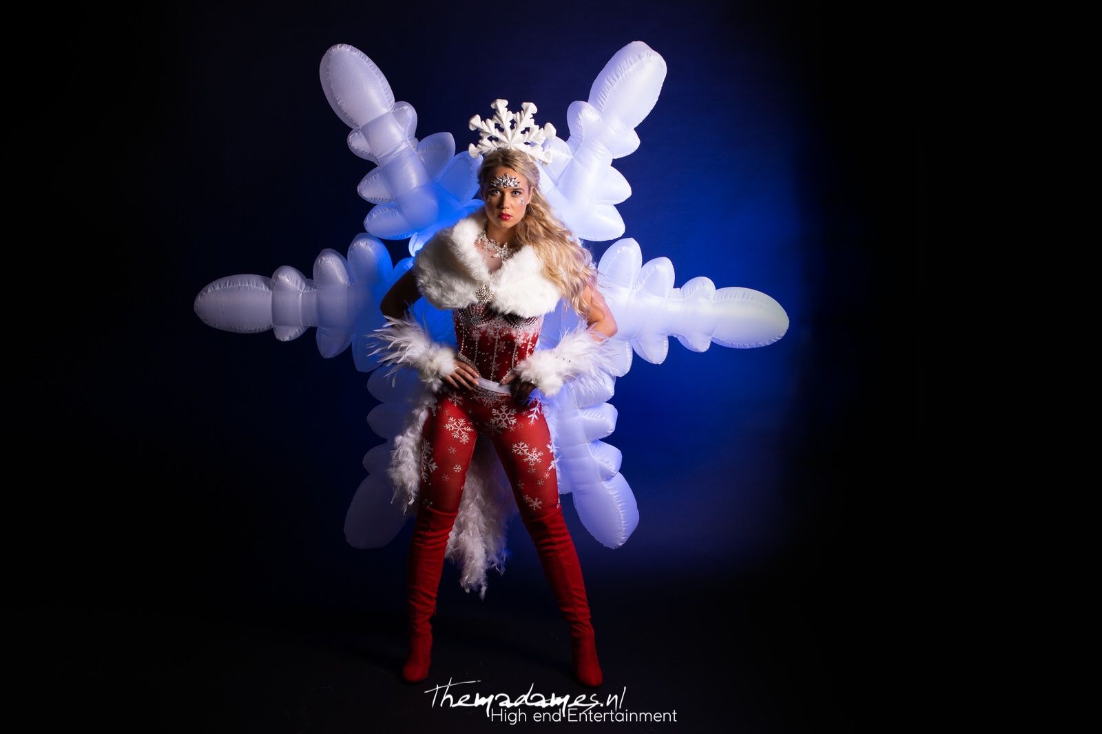 Winters Kerst entertainment, Winter wonderland, event show, event entertainment, sneeuwvlok met arreslee, verlicht kostuum, snowflake, sneeuwvlok, led entertainment, unieke animatie, welkomstact, uniek kostuum creatie, winter, kerstdagen, stelten act, steltenlopers, kerstvrouw, christmas lady, kerst event, feestdagen. Meer op Themadames.nl Winter Wonderland, Entertainment, Costumes, Carnival, Xmas, Dress Up Clothes, Fancy Dress, Men's Costumes, Entertaining