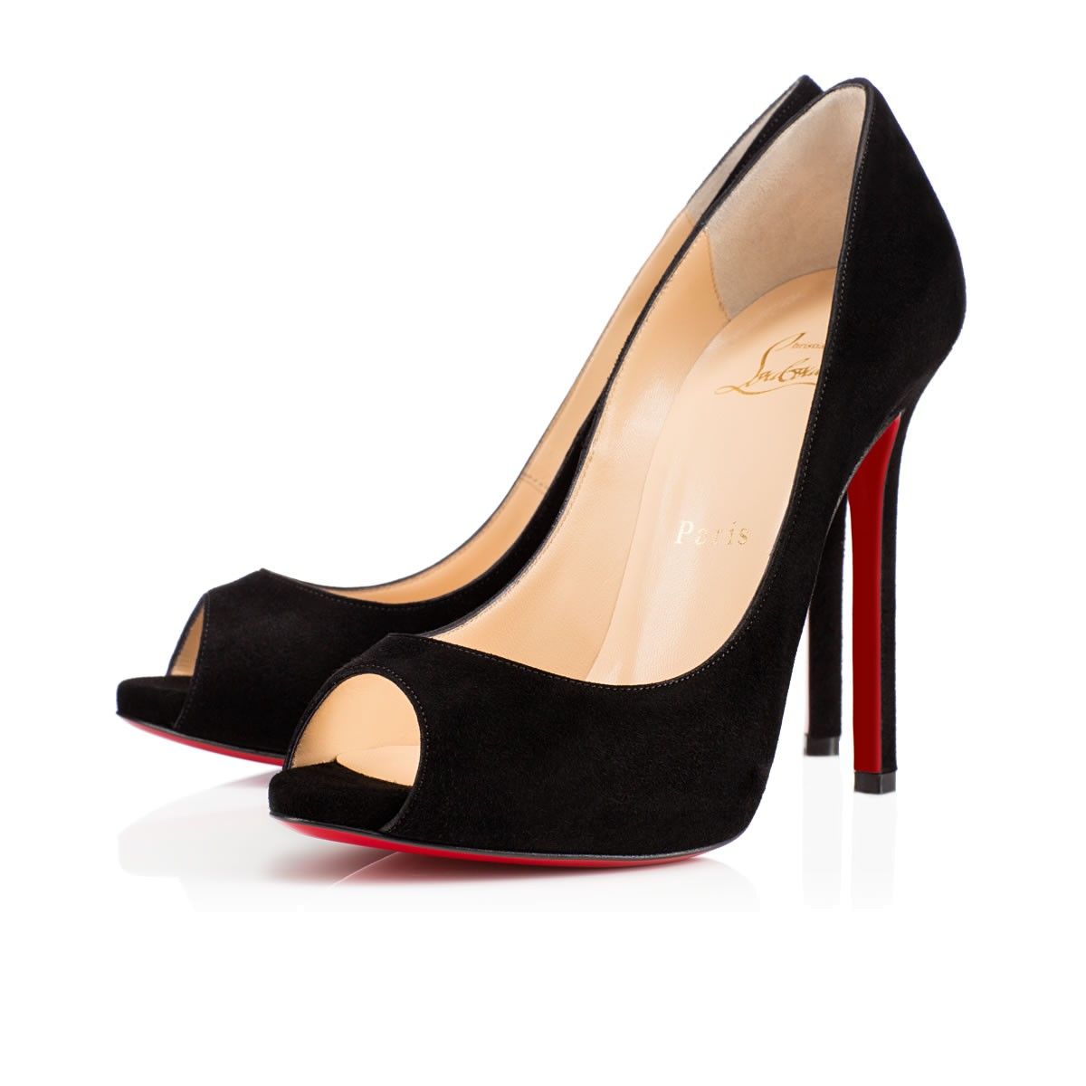 Christian Louboutin Flo 120mm Black Suede Pumps 845 Black Peep Toe Pumps Christian Louboutin Suede Peep Toe Heels