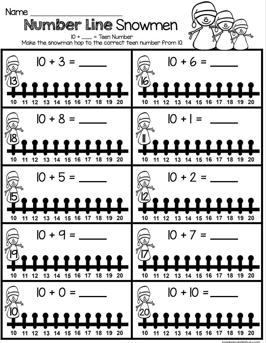 worksheet Base 10 Worksheets snowman addition hopping to 10 great practice for numbers and base teen