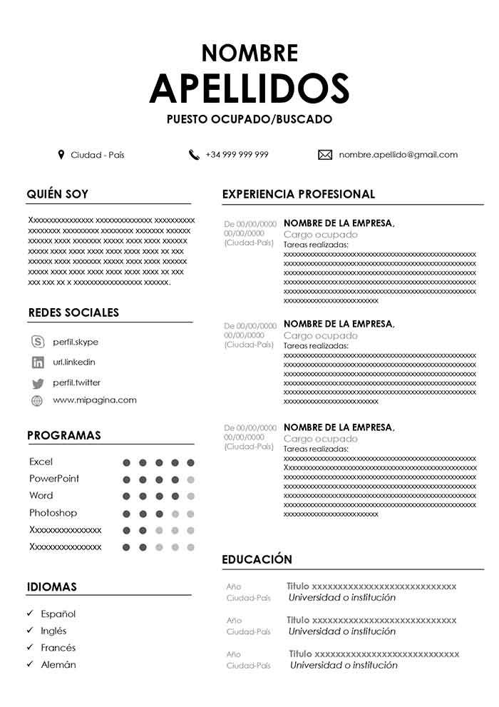 Curriculum de Trabajo Gratis para - A130f908435e011a87480e31ed5643a4