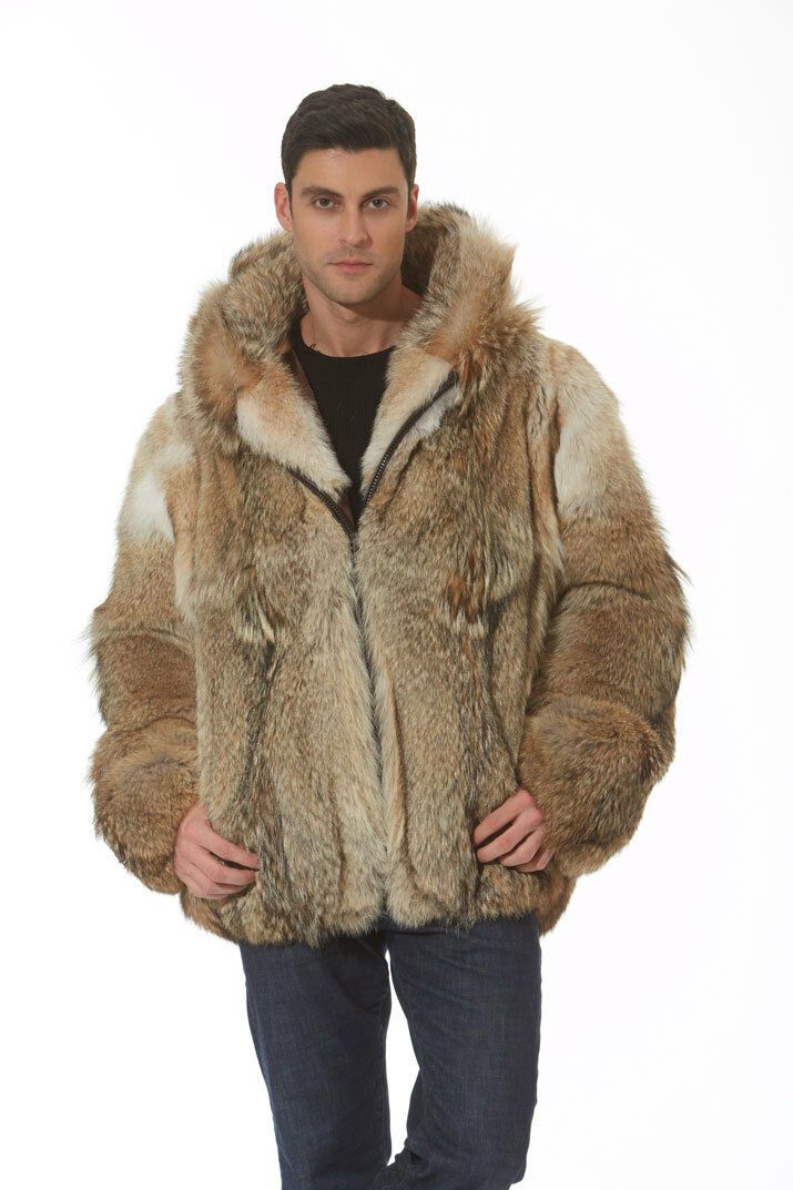 Real Natural Coyote Fur Jacket Mens Hooded Parka | eBay in 2021 | Fur ...