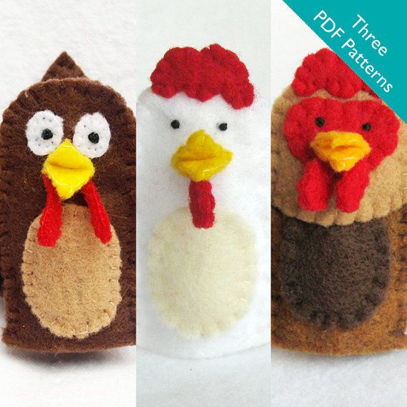 Turkey puppet pattern hen puppet pattern rooster puppet Pdf Patterns, Craft Patterns, Free Pattern, Felt Puppets, Felt Finger Puppets, Felt Crafts, Paper Crafts, Finger Puppet Patterns, Little Birds