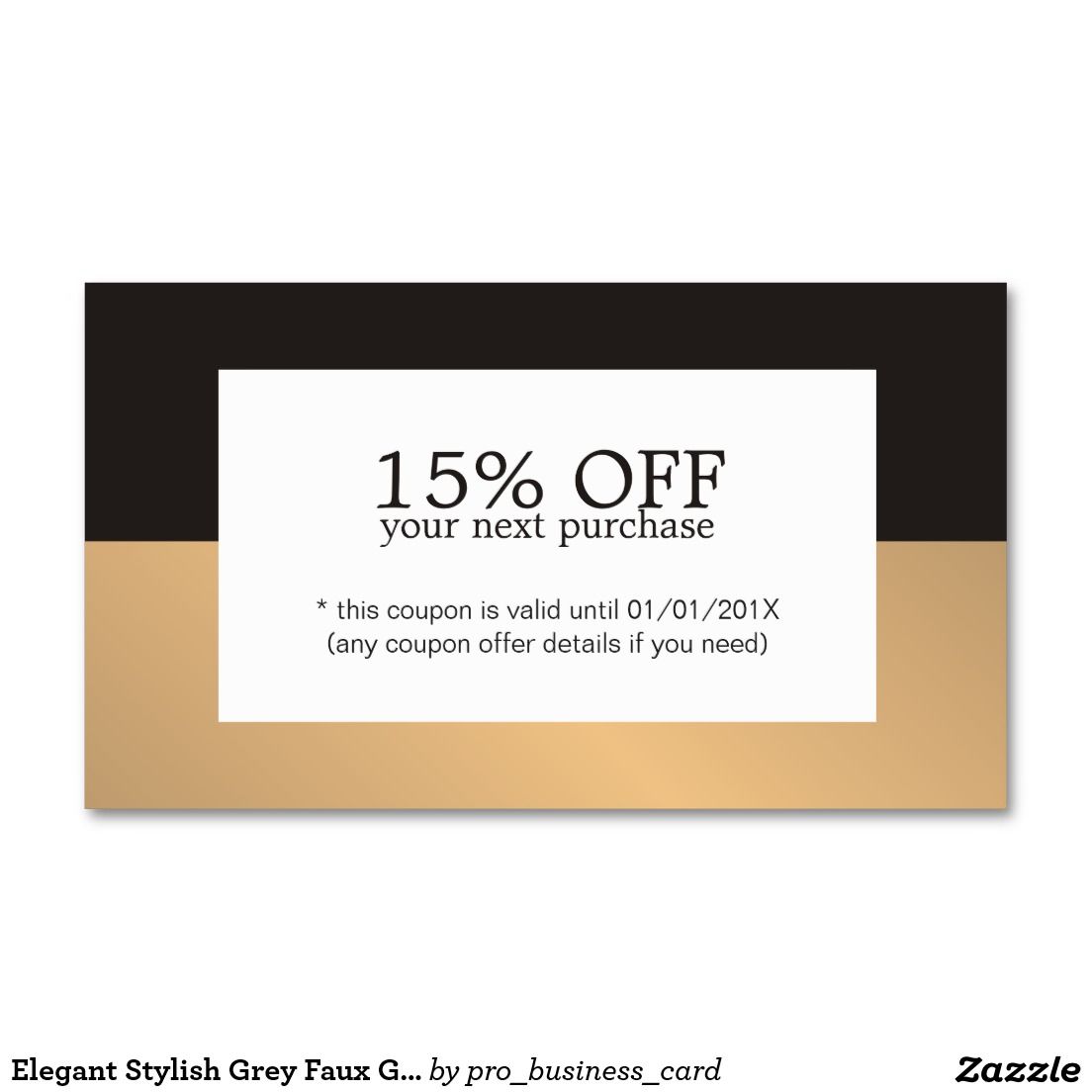 Elegant Stylish Grey Faux Gold White Beauty Coupon Business Card Elegant Stylish Grey Faux Gold White Beauty Coupon Business Card