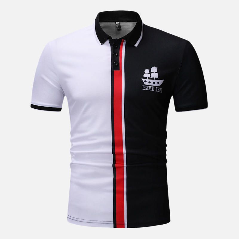 Mens Polo Shirt Buttons T Shirt Half Cardigans Short Sleeve Patchwork Casual