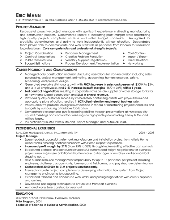 manufacturing project manager project manager resume sample zoning supervisor resume