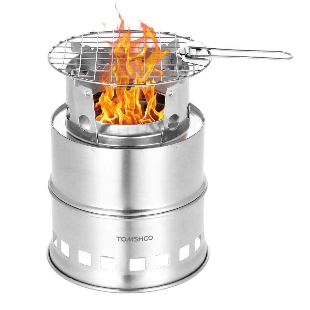 TOMSHOO Portable Wood Burning Stove Alcohol Stainless Steel Picnic BBQ Stove