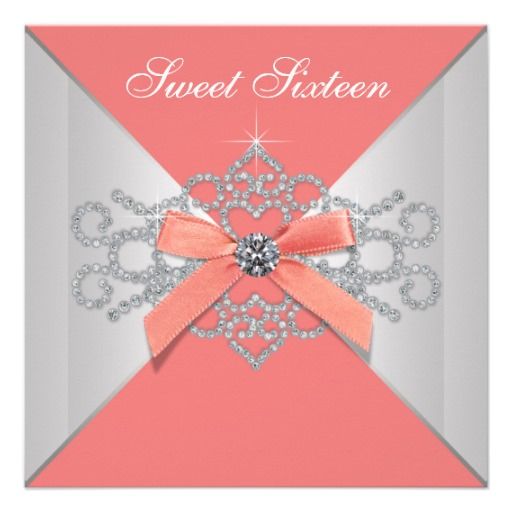 Coral Diamonds and Coral Birthday Party Invitation | Zazzle.com #sweet16birthdayparty