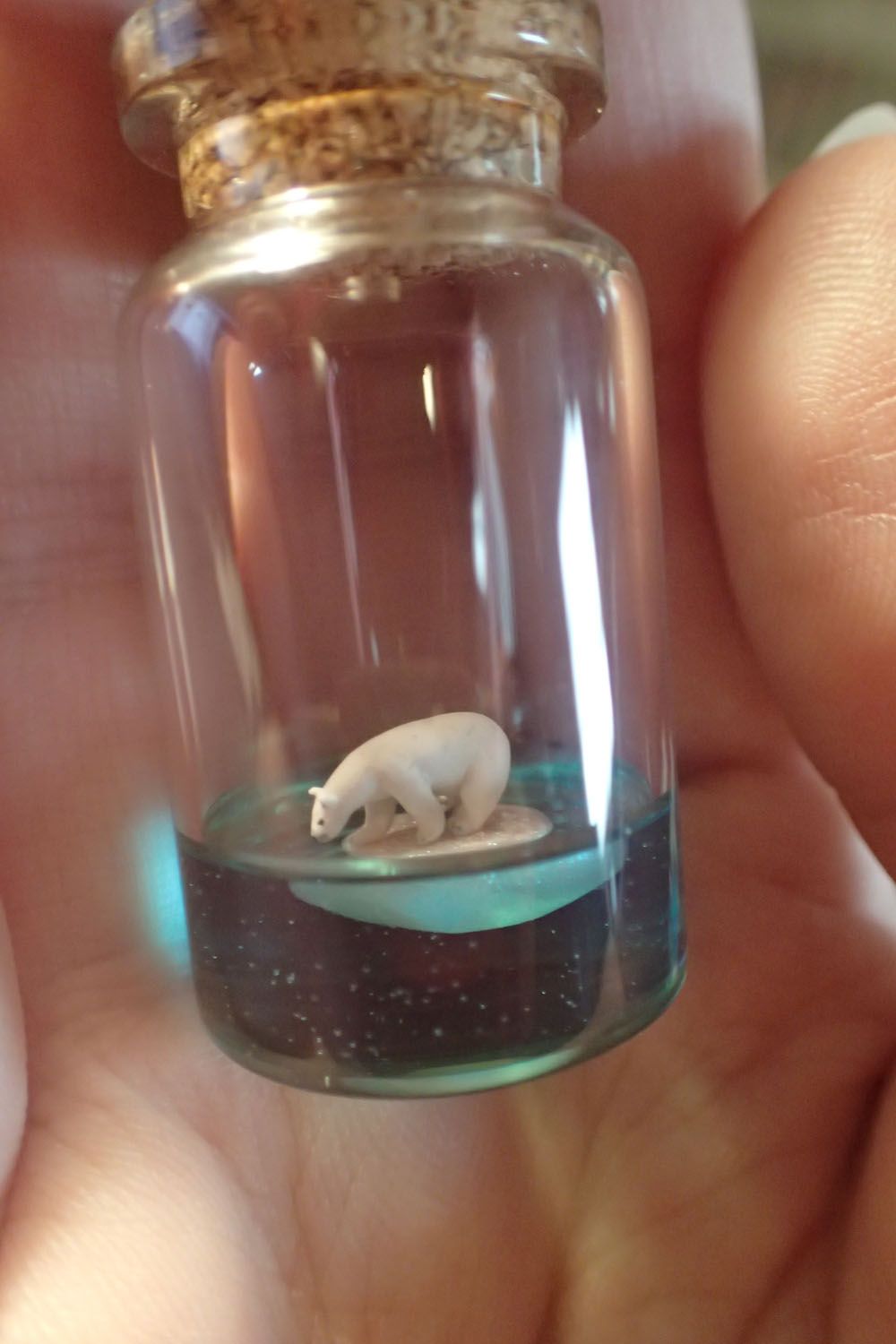Miniature Polar bear in a little bottle. by jen4eternity.deviantart.com on @DeviantArt Bottle Jewelry, Bottle Charms, Bottle Necklace, Resin Jewelry, Jewellery, Glass Bottle Crafts, Bottle Art, Mini Glass Bottles, Diy Resin Art