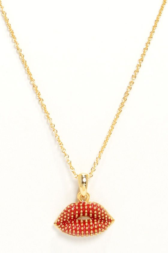 Mark My Words Red Lips Necklace Red Lips Red Gold Studs