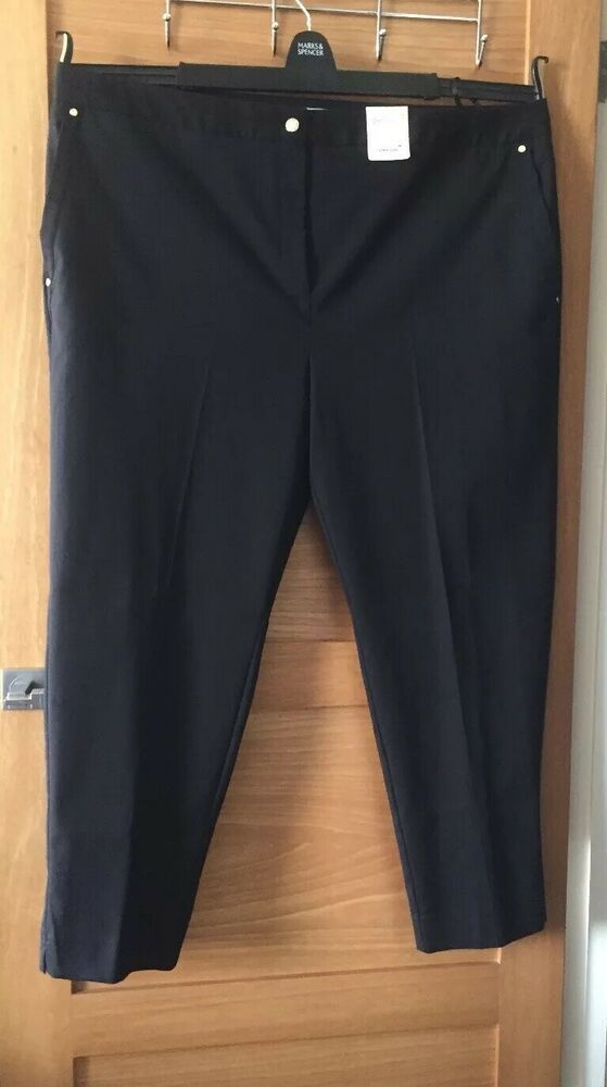 PER UNA Navy Roma Slim Leg Trousers Size 24 RRP £39.50