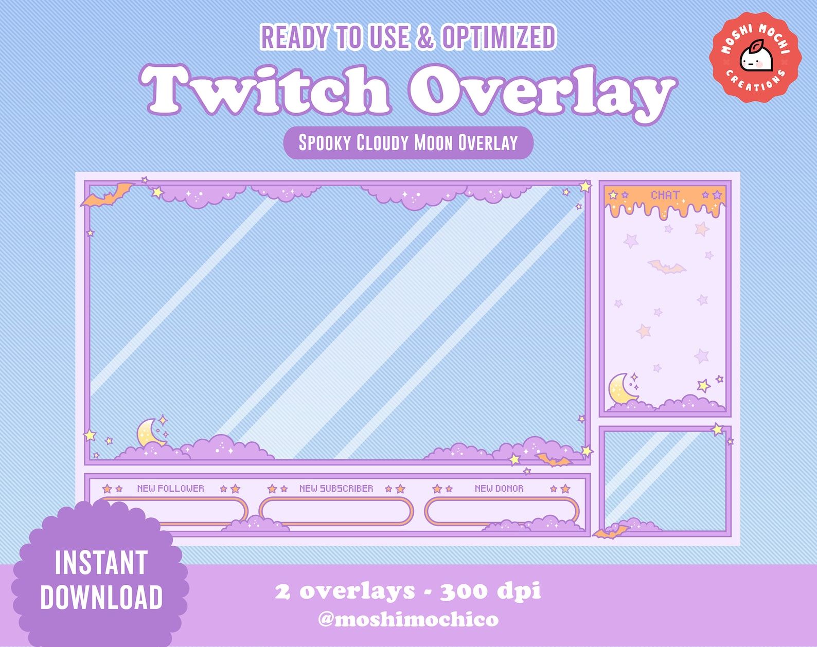 Twitch Creepy Cute Spooky Purple Halloween Cloudy Moon Overlay Etsy In 2021 Overlays Overlays Cute Twitch Streaming Setup