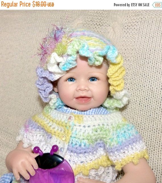 Download OOAK Baby Ruffle Hat, 6 - 9 Mo , Ruffle Brim Pastel bonnet, faux fur flower, soft Premium yarn ...