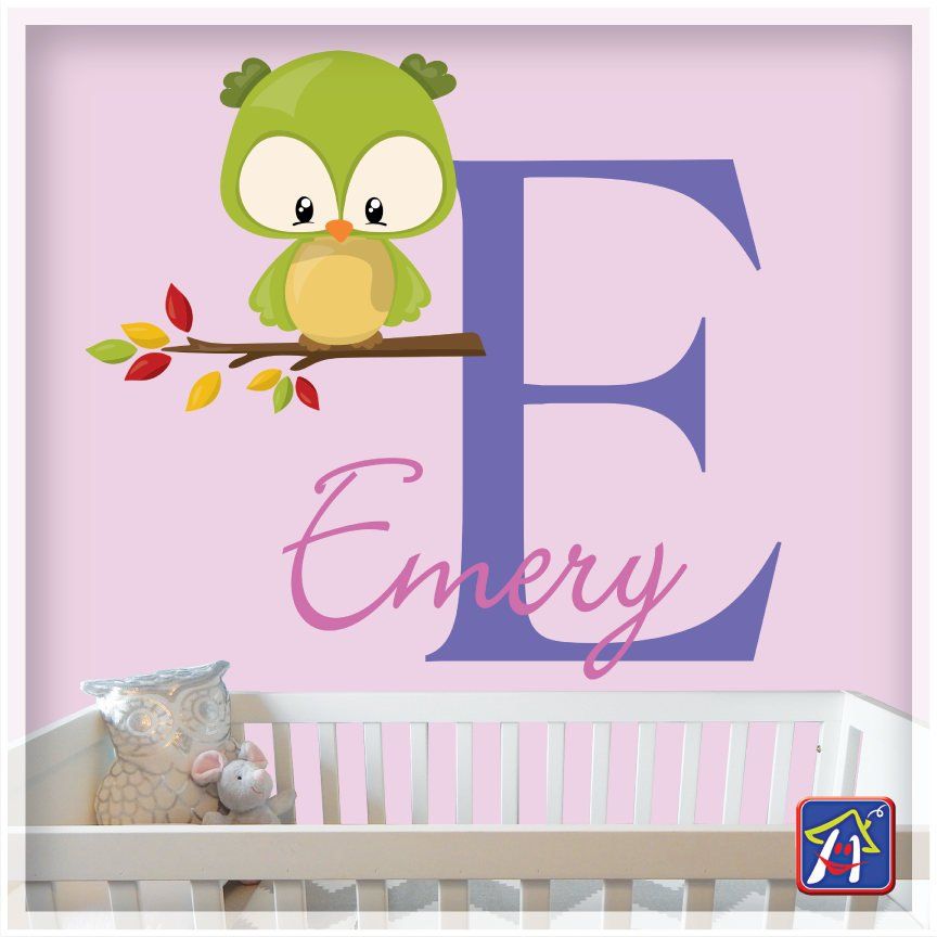 Owl Wall Decal Initial Name Personalized Owl Wall Decal Nursery Personalized Name For Woodland Baby Animals Monogram Initial By Hyhouseno1 On