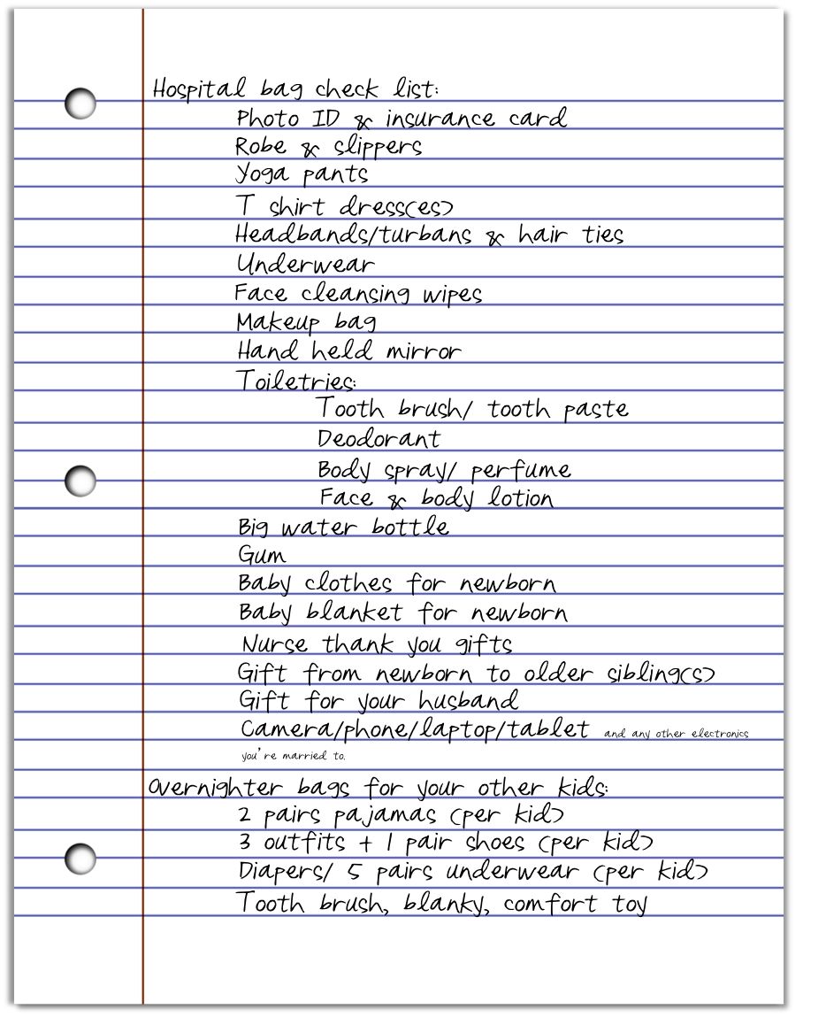 newborn baby checklist for hospital