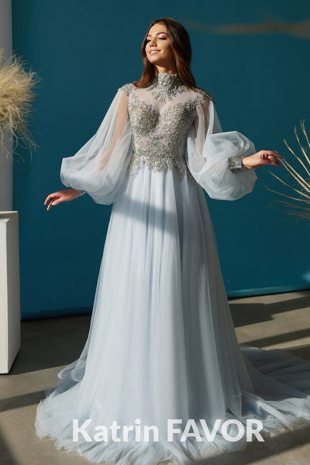 Muslim Prom Dress Hijab Fashion, Modest Prom Dresses Muslim, Hijabi Wedding Dress, Modest Evening Gowns, Grey Prom Dress, Princess Prom Dresses, Formal Dresses With Sleeves, Fancy Wedding Dresses, Modest Bridesmaid Dresses