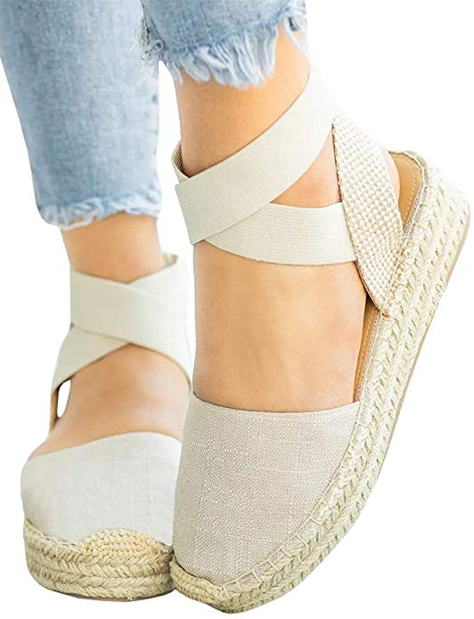 Womens Espadrilles Platform Sandals Ankle Strap Peep Toe Cut Out Dress DOrsay Shoes