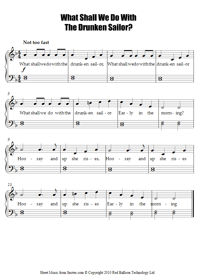 Drunken Sailor sheet music for Piano | piano notes | Pinterest ... Drunken Sailor sheet music for Piano